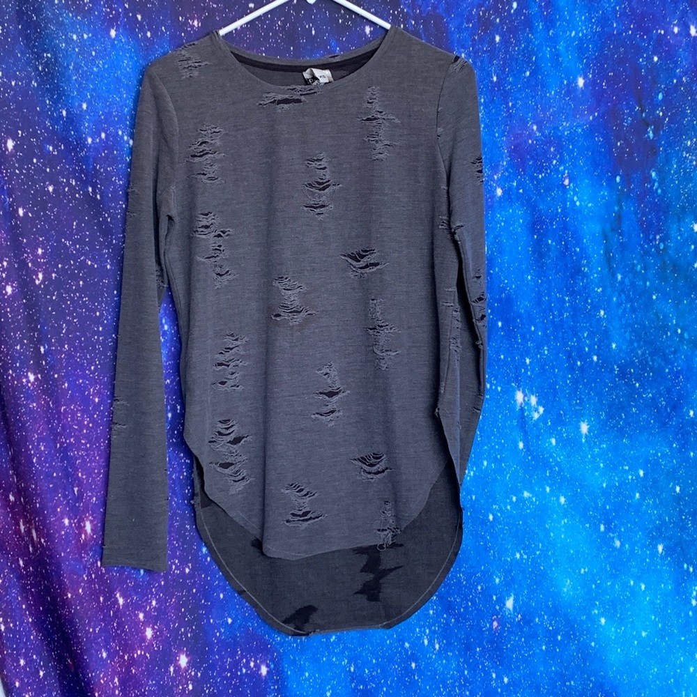 Divided- Gray Long Sleeve Distressed Tee size XS